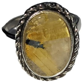 ANEL QUARTZO RUTILADO OVAL EM PRATA 925 - ID 6712