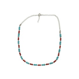 COLAR CHOKER TURQUESA E CORAL EM PRATA 925 - ID 6323