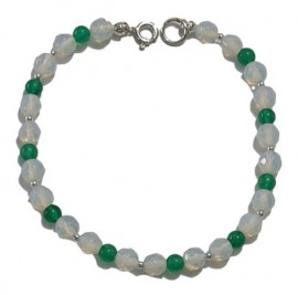 Pulseira Opalina Com Jade Em Prata  - Id 5849 - 19 Cm X 4 Mm 