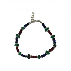 Pulseira Safira, Jade E Rubi Com Prata - Id 5925