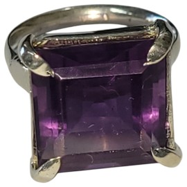 ANEL AMETISTA QUADRADO EM PRATA 925 - ID 7109