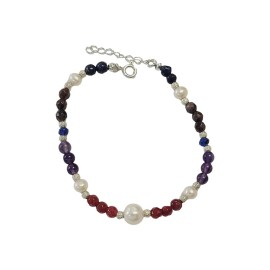 PULSEIRA AMETISTA+PEROLA+RUBI+GRANADA EM PRATA 925 ID 6320