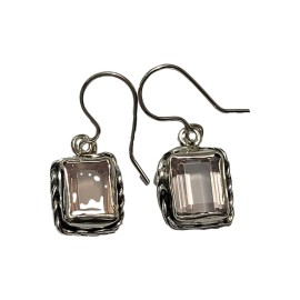 BRINCO QUARTZO ROSA RETANGULAR EM PRATA 925 - ID 6217