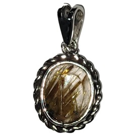 PINGENTE QUARTZO RUTILADO OVAL EM PRATA 925 - ID 6721