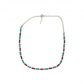  COLAR CHOKER TURQUESA E CORAL EM PRATA 925 - ID 6323