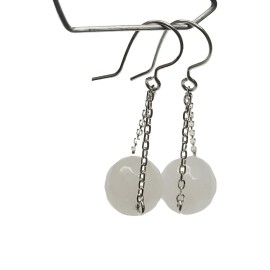 BRINCO CRISTAL LEITOSO FACETADO BOLA EM PRATA 925 - ID 6615