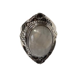 Anel Pedra Da Lua Oval Em Prata - Id 5744