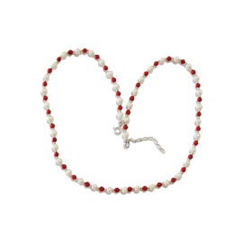 Colar Perola Com Coral Em Prata 925 - Id 5707