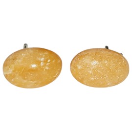 BRINCO CALCITA LARANJA OVAL COM TARRAXA EM PRATA 925 -D 7007