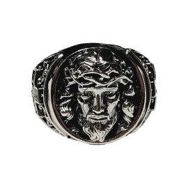 ANEL FACE 3D JESUS CRISTO  EM PRATA 925 - ID 6440