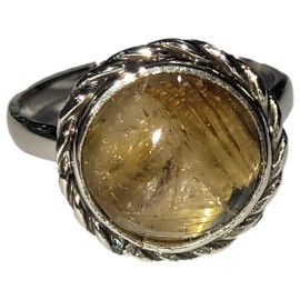 ANEL QUARTZO RUTILADO REDONDO EM PRATA 925 - ID 6715